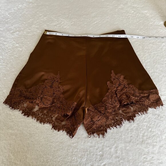 Brown Lace-Trim Silky Satin Shorts Size: S - Loungewear as Outerwear - Picture 6 of 12